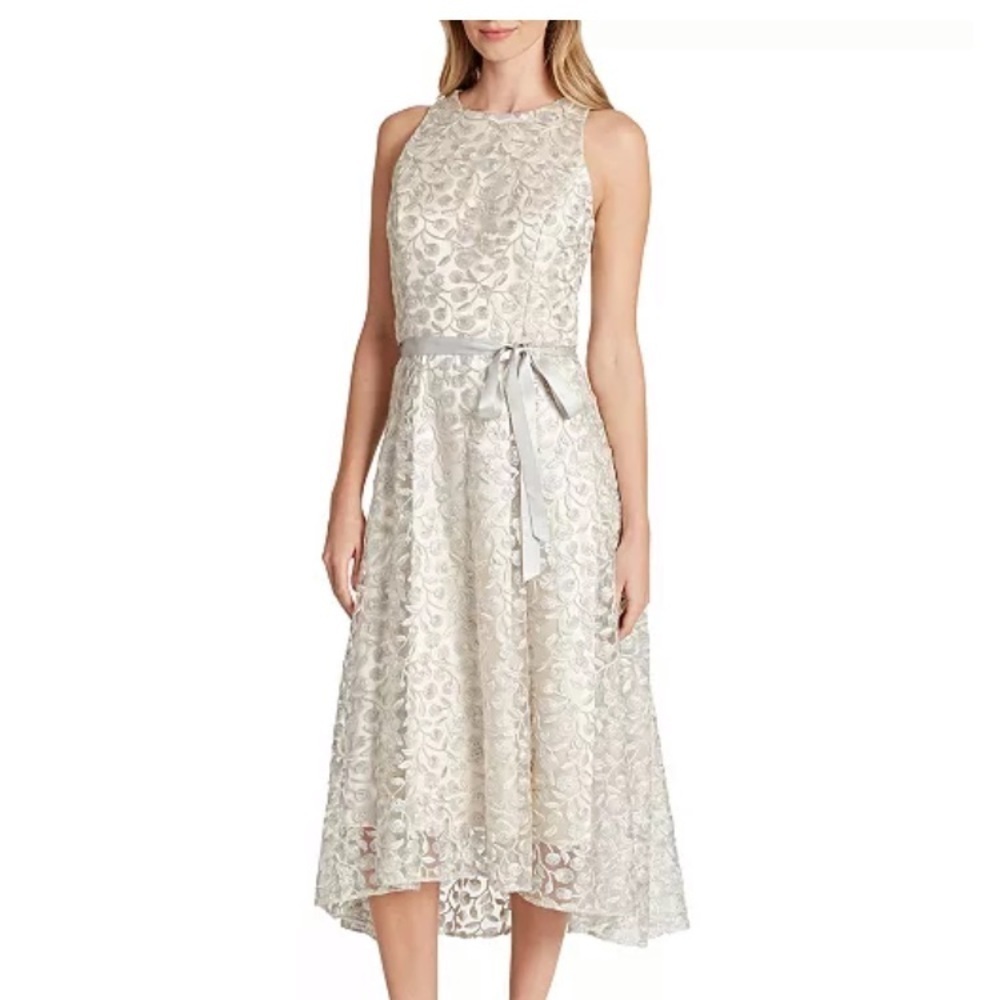 Tahari ASL Embroidered Lace Sleeveless Hi-Low Midi Dress SIZE 8 NEW